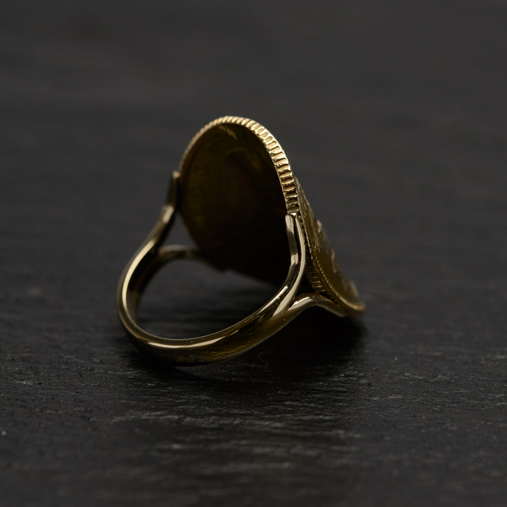 Antique Edward VII 22ct Gold Sovereign Ring With 9ct Gold Band Size N (Code A841)