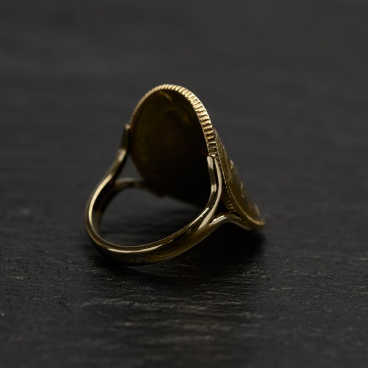 Antique Edward VII 22ct Gold Sovereign Ring With 9ct Gold Band Size N (Code A841)