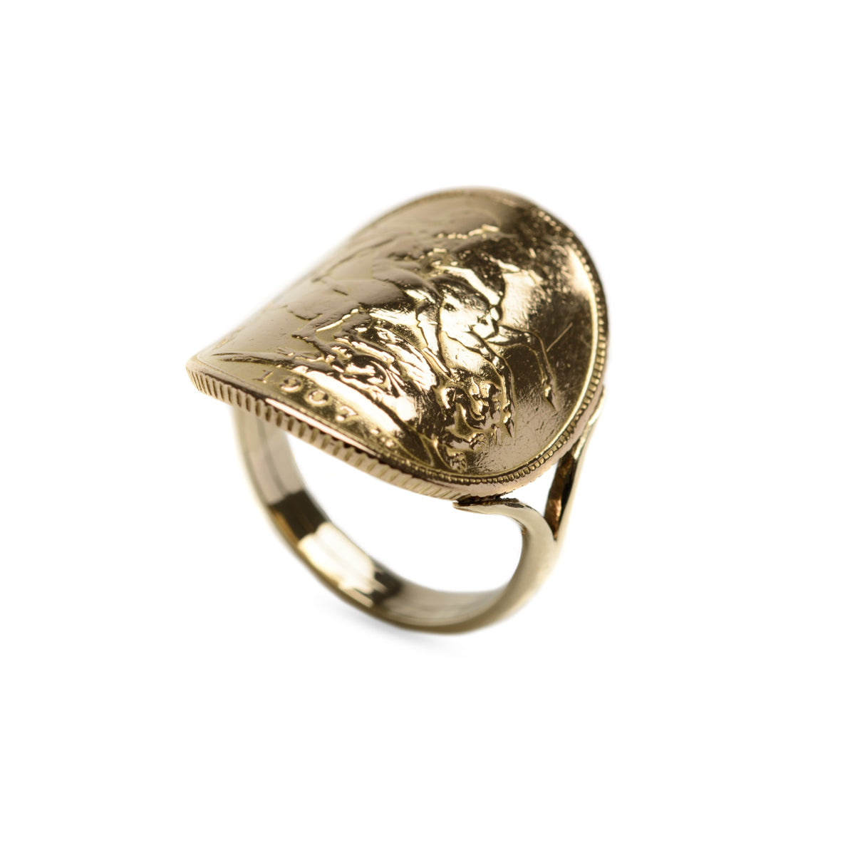 Antique Edward VII 22ct Gold Sovereign Ring With 9ct Gold Band Size N (Code A841)