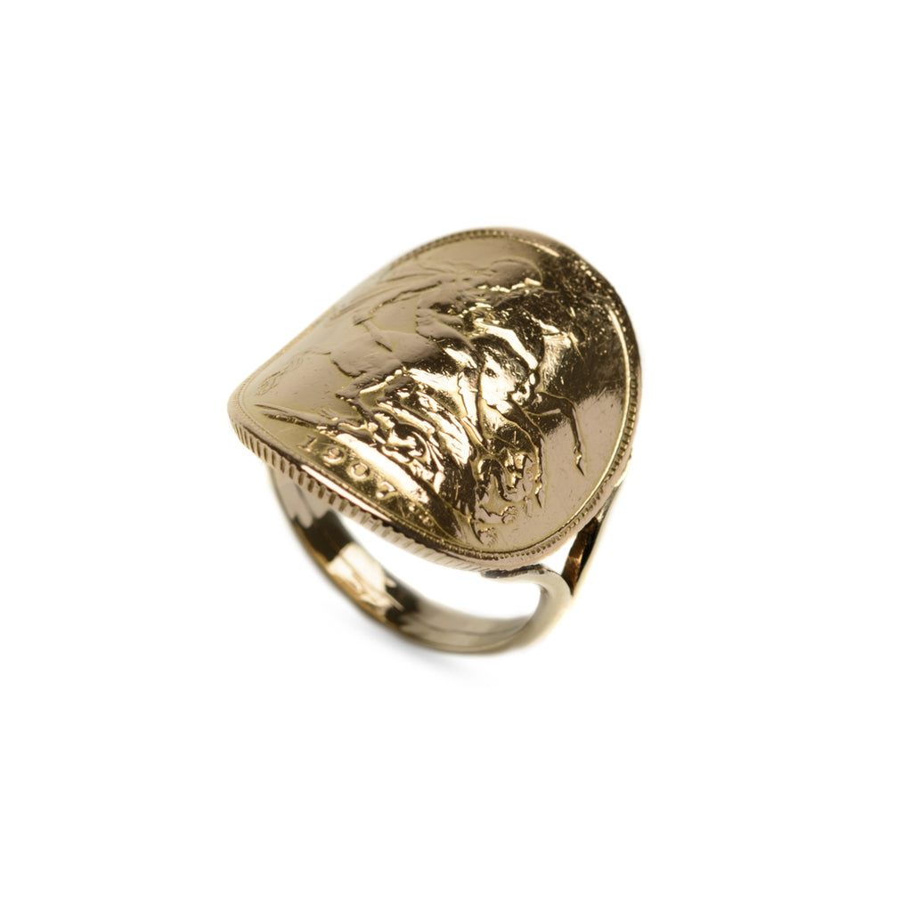 Antique Edward VII 22ct Gold Sovereign Ring With 9ct Gold Band Size N (Code A841)
