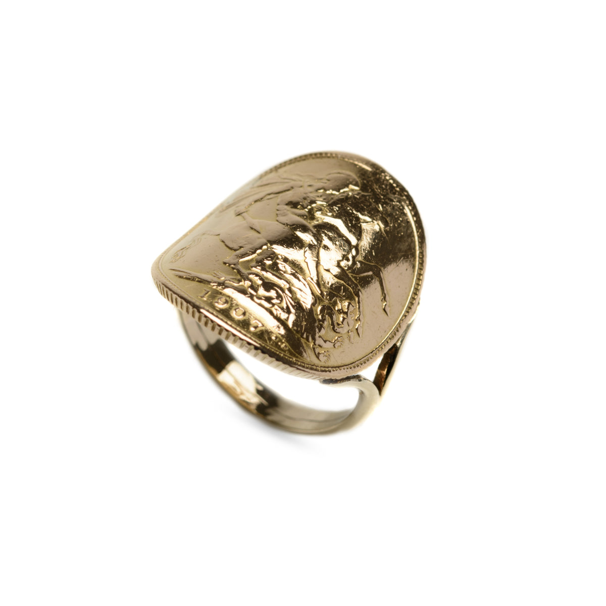 Antique Edward VII 22ct Gold Sovereign Ring With 9ct Gold Band Size N (Code A841)