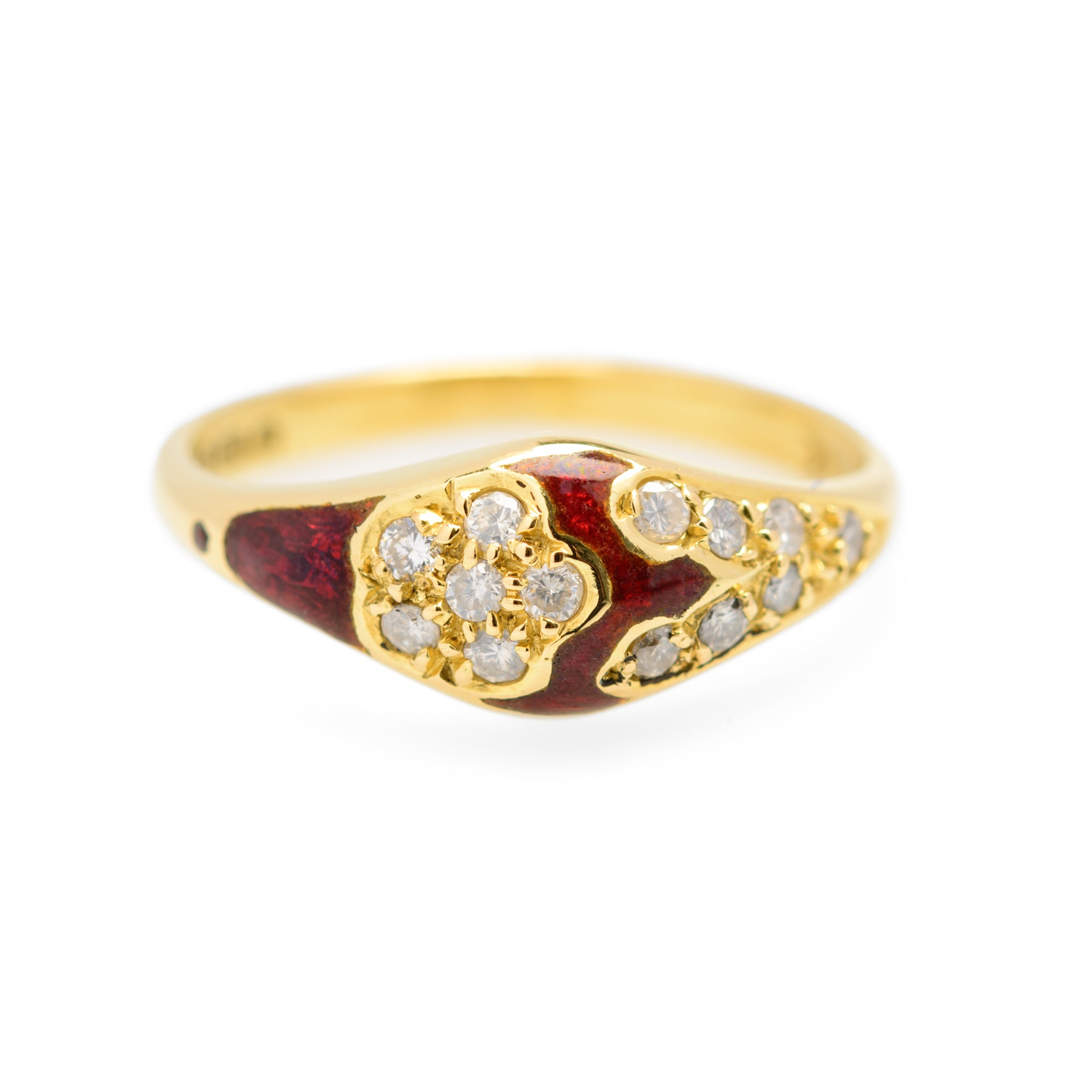 Vintage 18ct Gold Diamond & Red Enamel Elegant Ladies Ring Size L  (Code A854)
