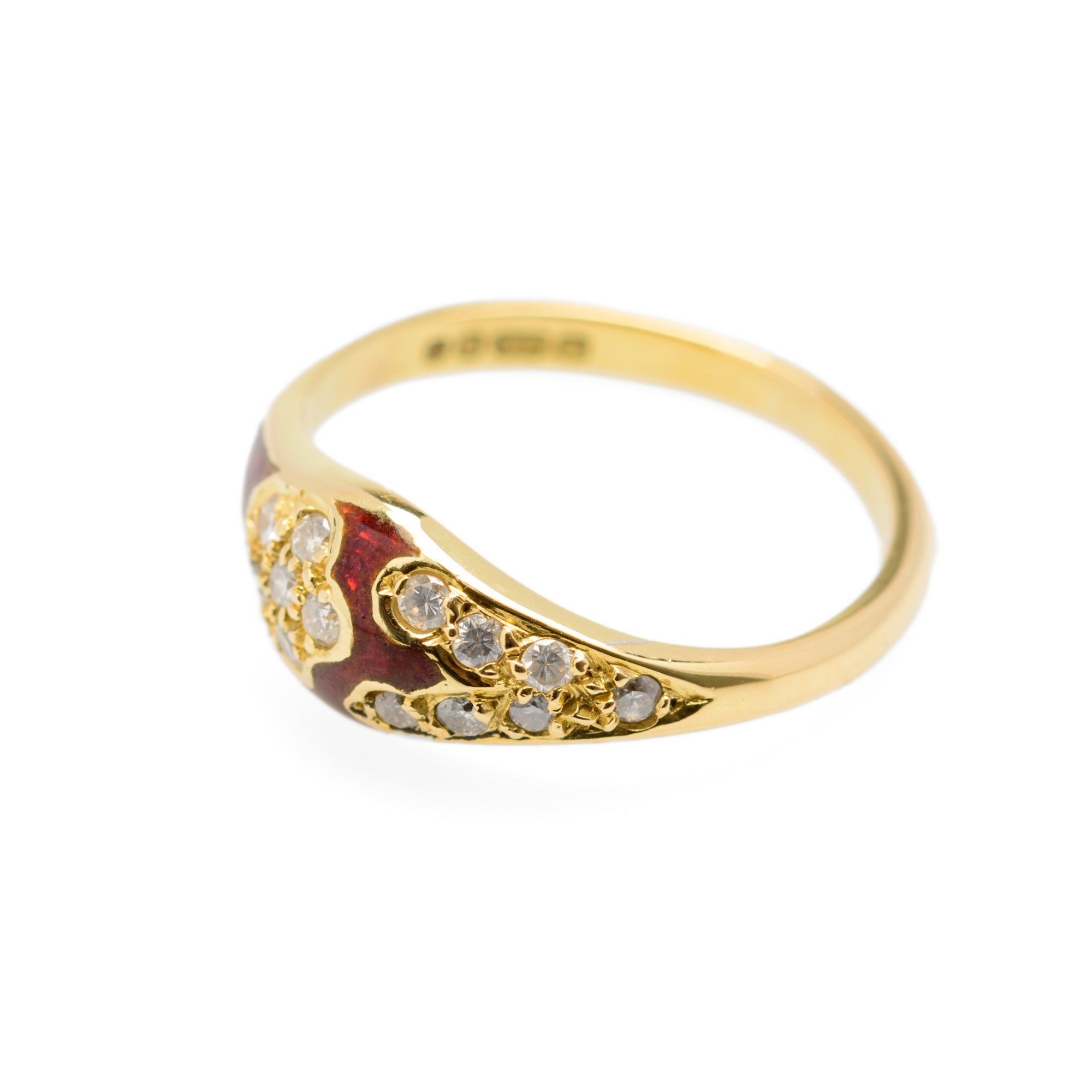 Vintage 18ct Gold Diamond & Red Enamel Elegant Ladies Ring Size L  (Code A854)