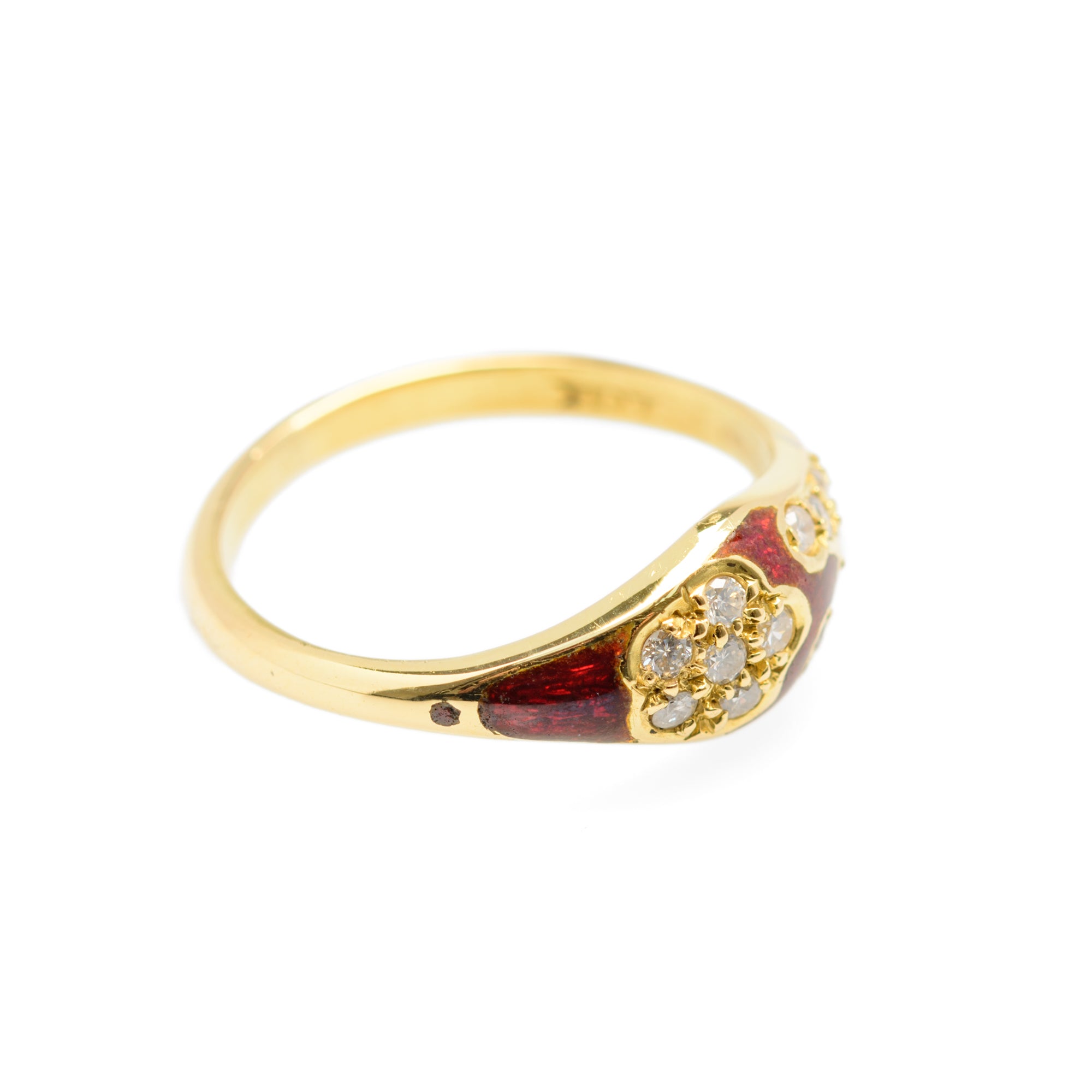 Vintage 18ct Gold Diamond & Red Enamel Elegant Ladies Ring Size L  (Code A854)