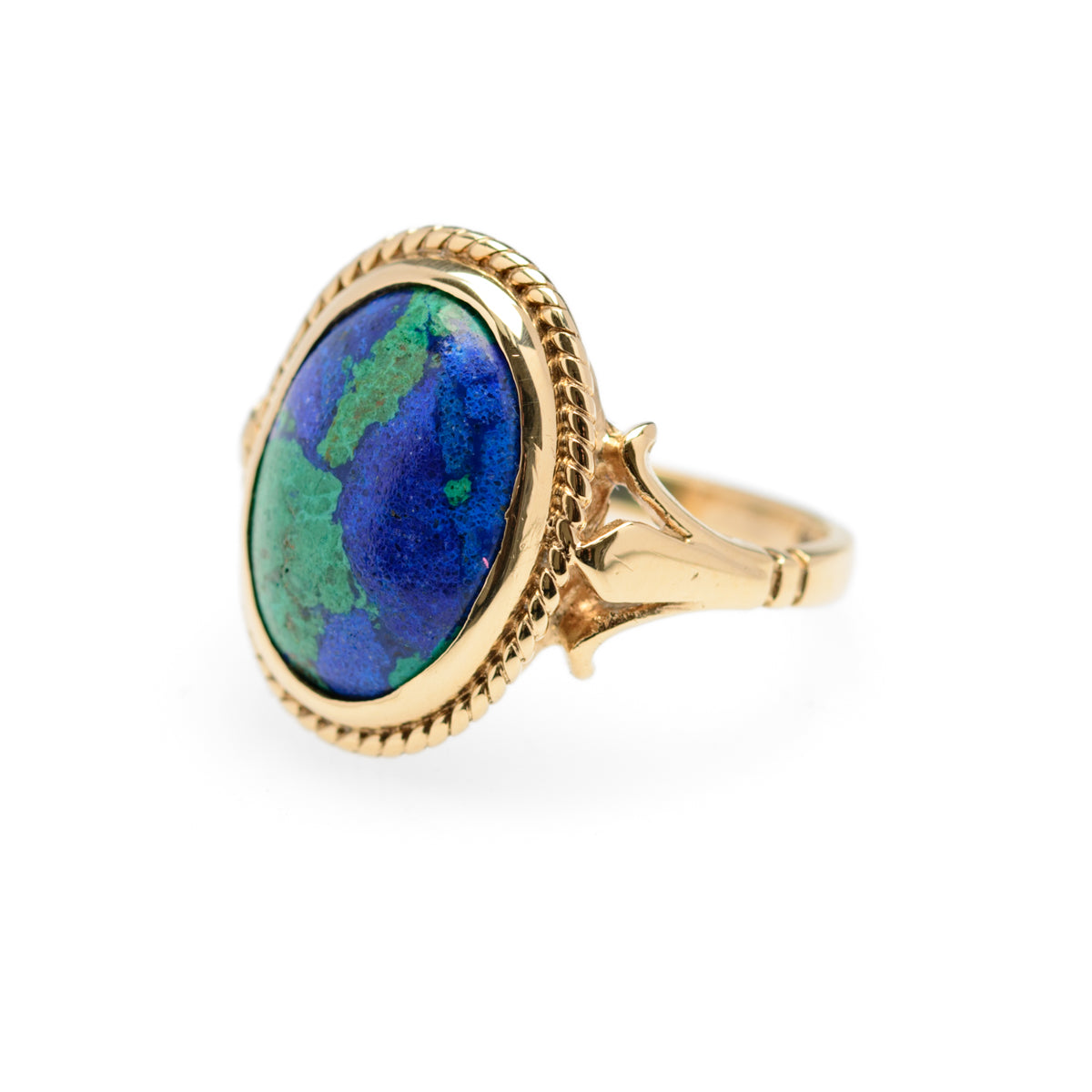 Vintage 9ct Gold & Azurite Polished Cabochon Statement Ring UK Size K1/2 (Code A883)