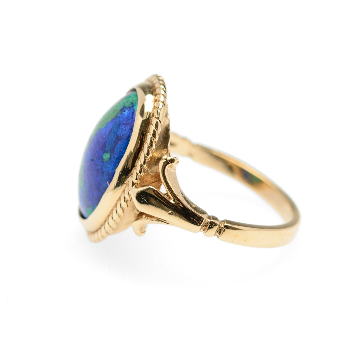 Vintage 9ct Gold & Azurite Polished Cabochon Statement Ring UK Size K1/2 (Code A883)