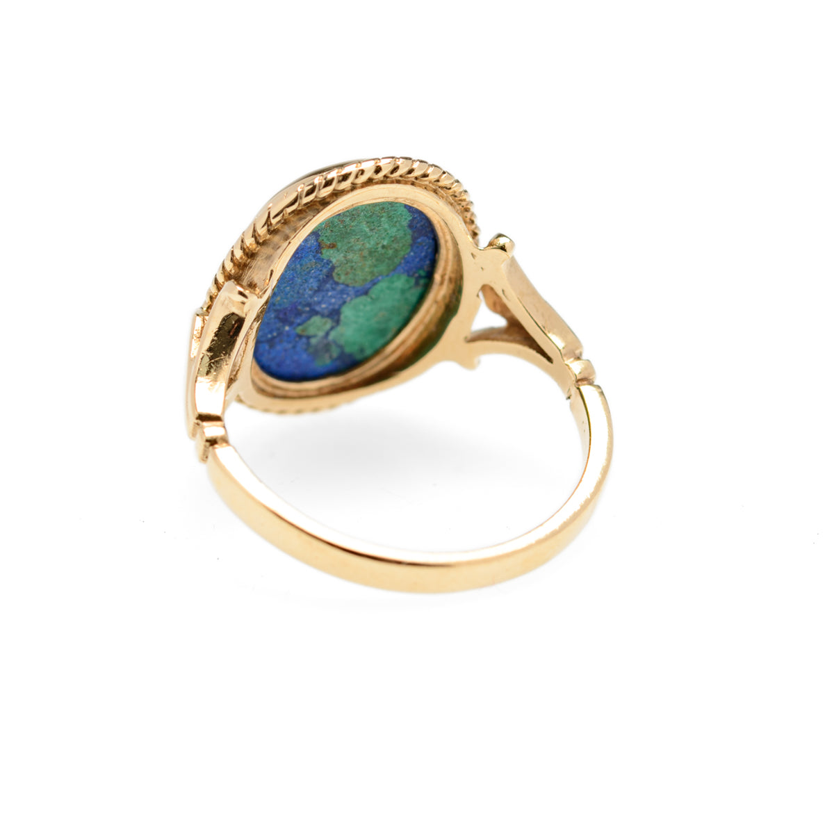 Vintage 9ct Gold & Azurite Polished Cabochon Statement Ring UK Size K1/2 (Code A883)