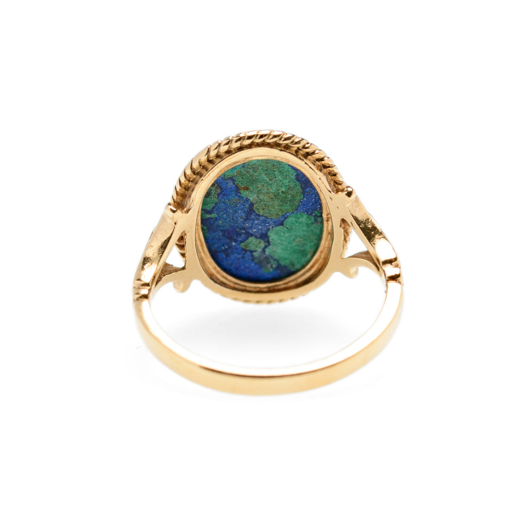 Vintage 9ct Gold & Azurite Polished Cabochon Statement Ring UK Size K1/2 (Code A883)