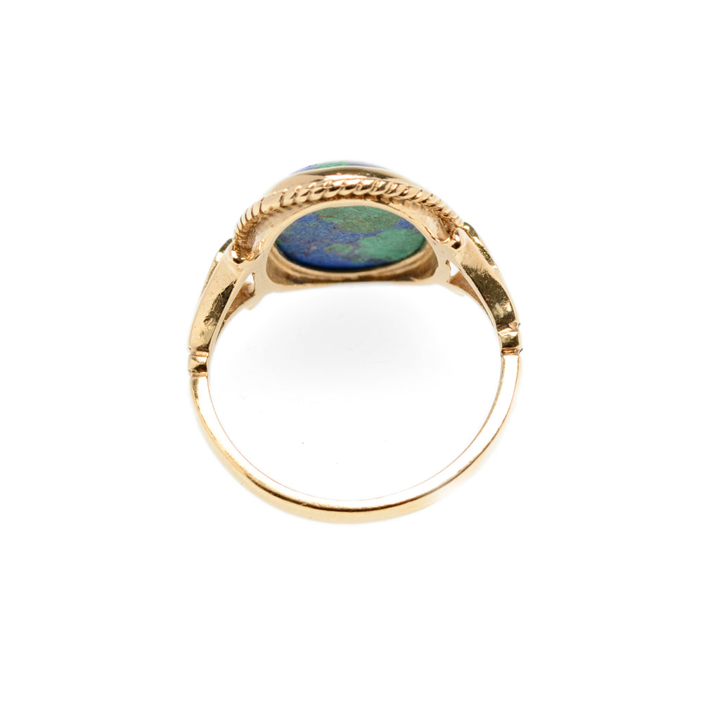 Vintage 9ct Gold & Azurite Polished Cabochon Statement Ring UK Size K1/2 (Code A883)