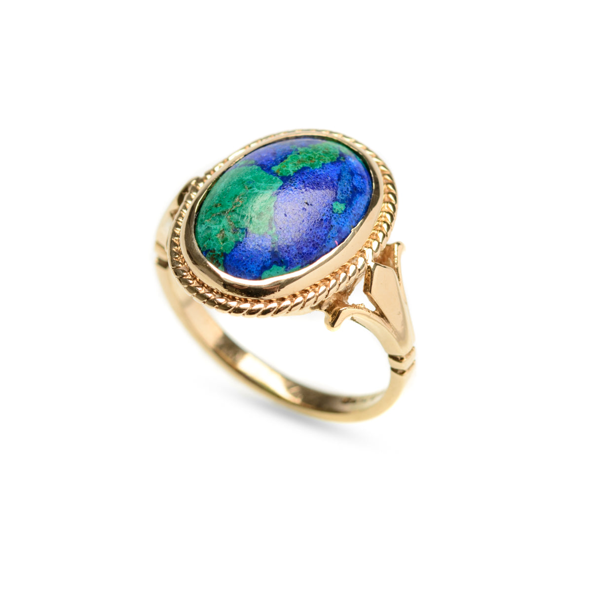 Vintage 9ct Gold & Azurite Polished Cabochon Statement Ring UK Size K1/2 (Code A883)