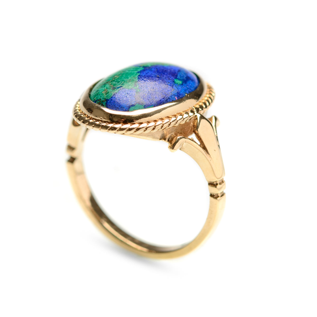 Vintage 9ct Gold & Azurite Polished Cabochon Statement Ring UK Size K1/2 (Code A883)
