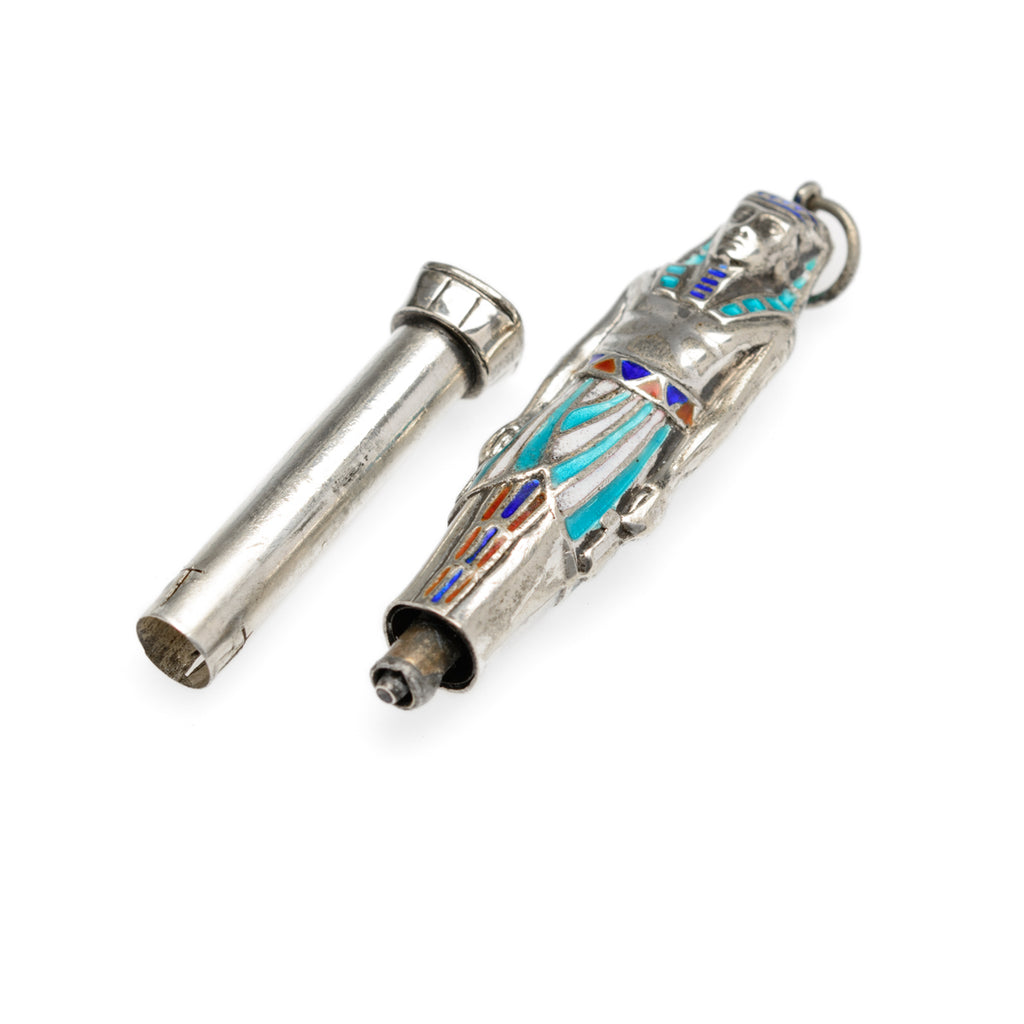 Art Deco Egyptian Revival Silver & Enamel Novelty Propelling Pencil Pendant/Fob (Code A893)