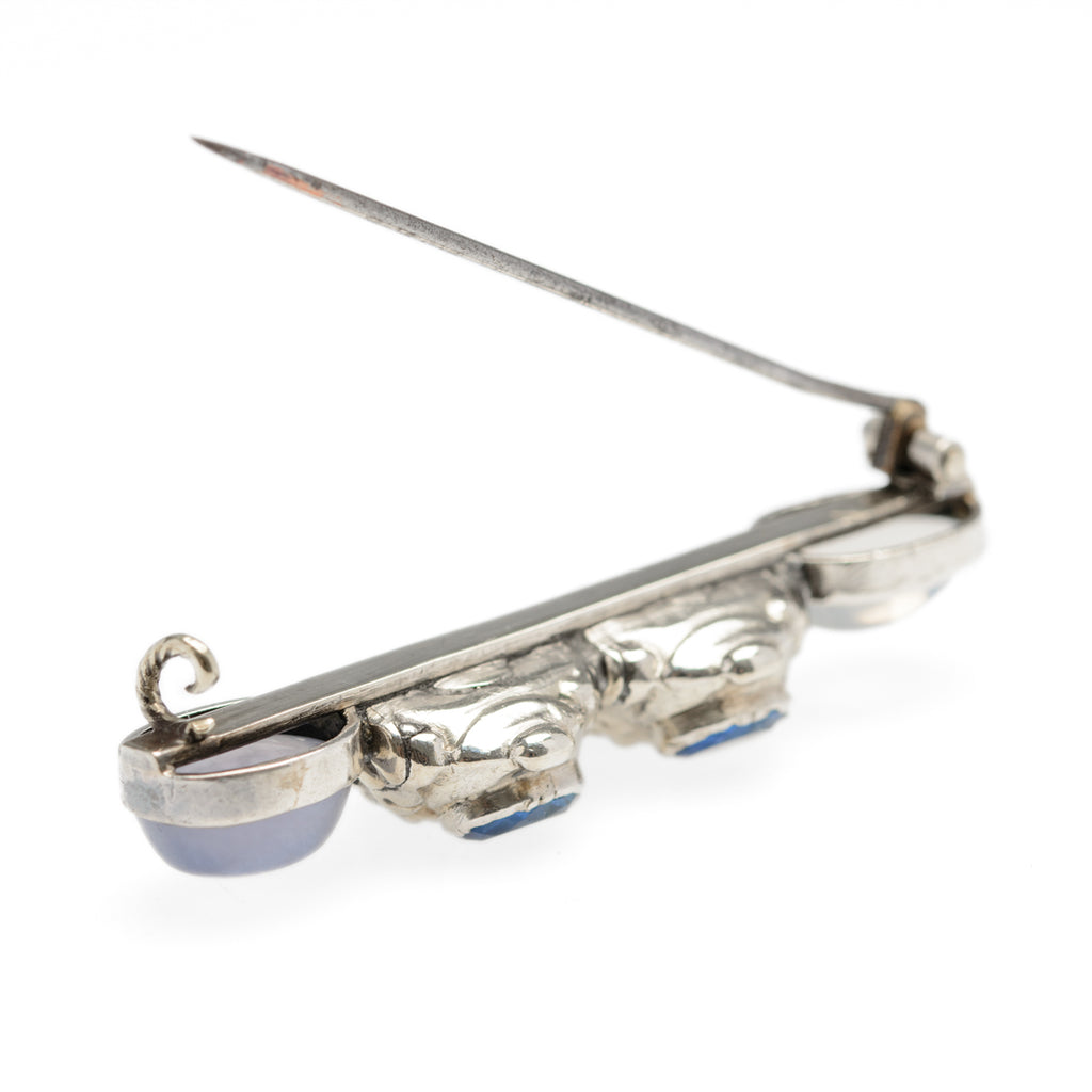 Antique Victorian Moonstone, Silver & Blue Paste Gem Brooch (Code A894)