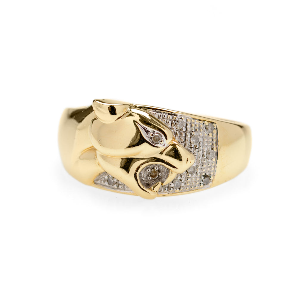 Beautiful 9ct Gold Ring With Panther Head & Diamonds Birmingham Hallmark Size P  (Code A903)