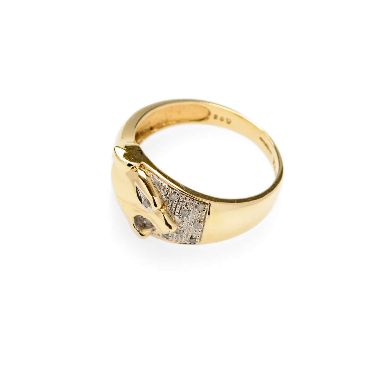 Beautiful 9ct Gold Ring With Panther Head & Diamonds Birmingham Hallmark Size P  (Code A903)