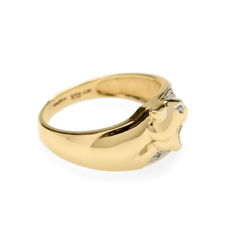 Beautiful 9ct Gold Ring With Panther Head & Diamonds Birmingham Hallmark Size P  (Code A903)
