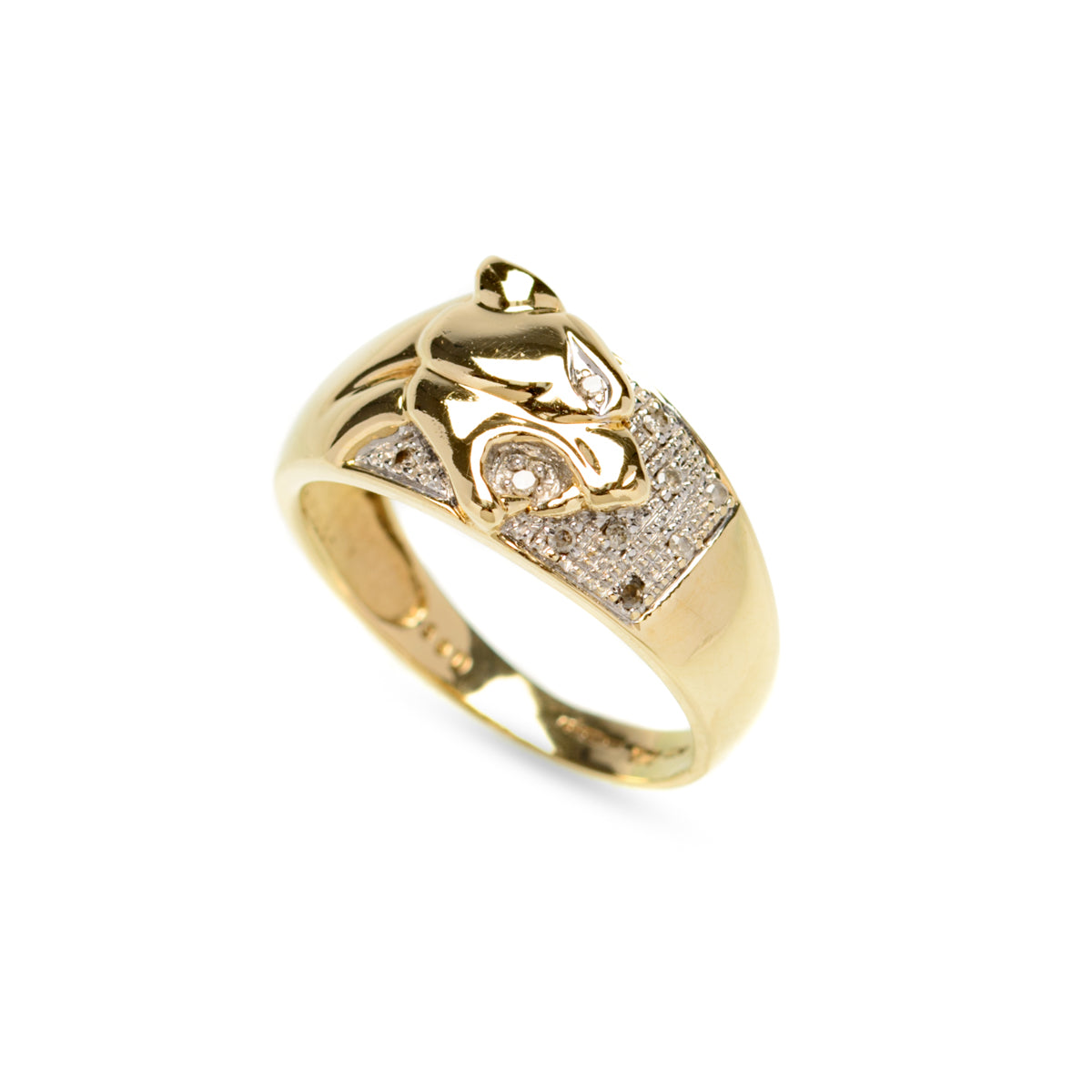 Beautiful 9ct Gold Ring With Panther Head & Diamonds Birmingham Hallmark Size P  (Code A903)