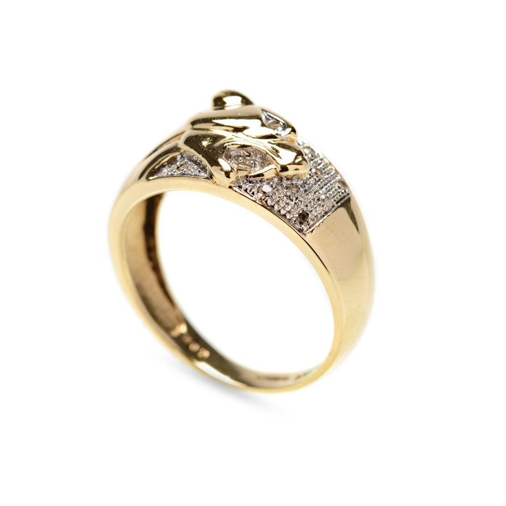 Beautiful 9ct Gold Ring With Panther Head & Diamonds Birmingham Hallmark Size P  (Code A903)