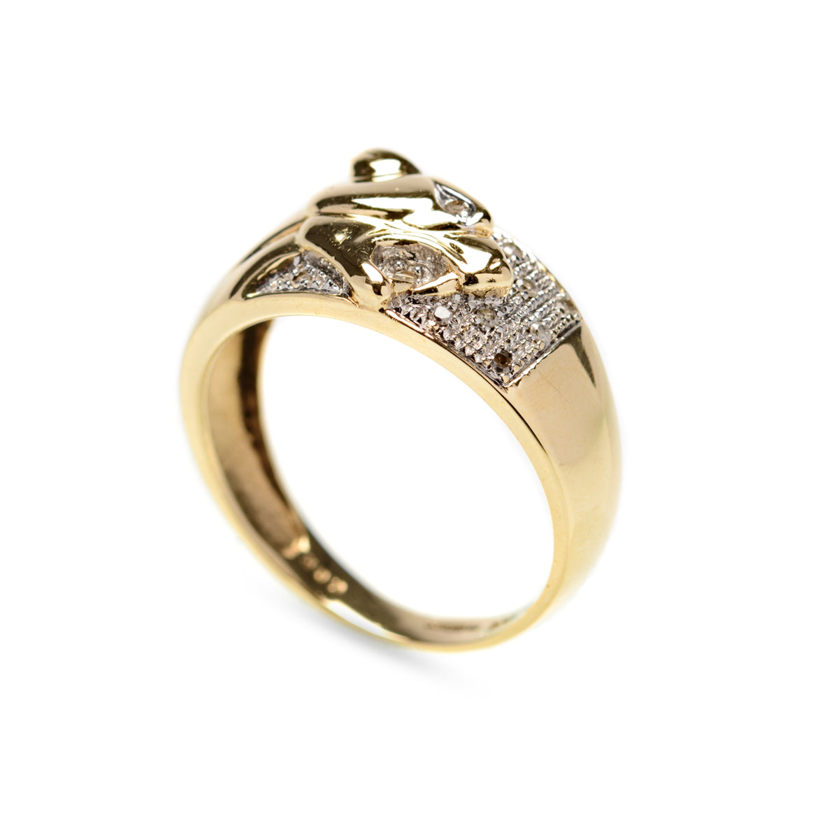 Beautiful 9ct Gold Ring With Panther Head & Diamonds Birmingham Hallmark Size P  (Code A903)