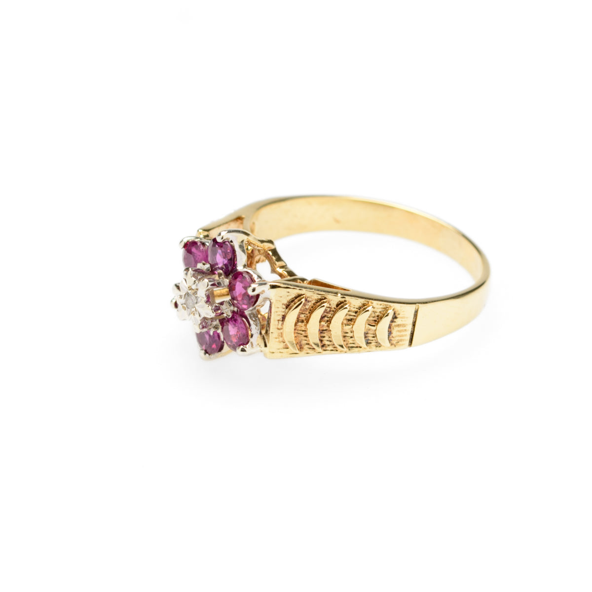 Vintage 9ct Gold Diamond & Ruby Cluster Engagement Ring Hallmarked 1976  (Code A920)