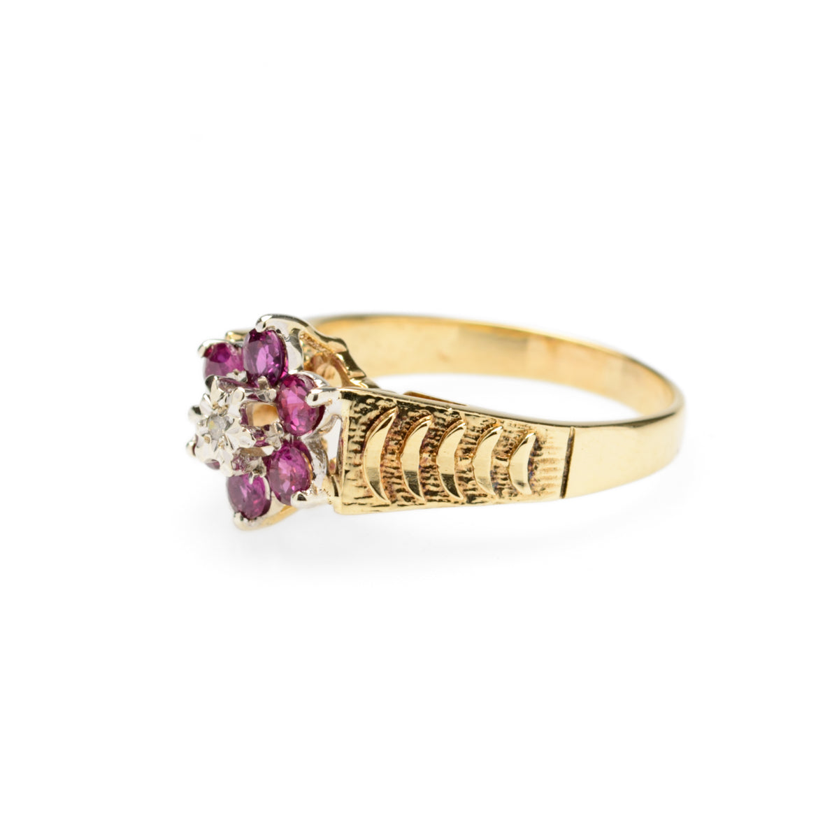 Vintage 9ct Gold Diamond & Ruby Cluster Engagement Ring Hallmarked 1976  (Code A920)
