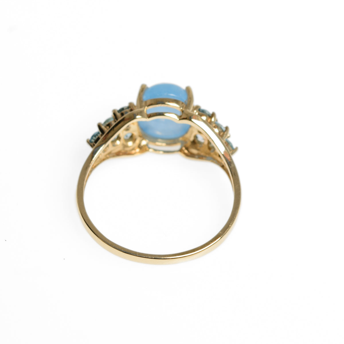 9ct Gold Ring With Polished Blue Jade Cabochon & Diamonds QVC Series (Code A941)