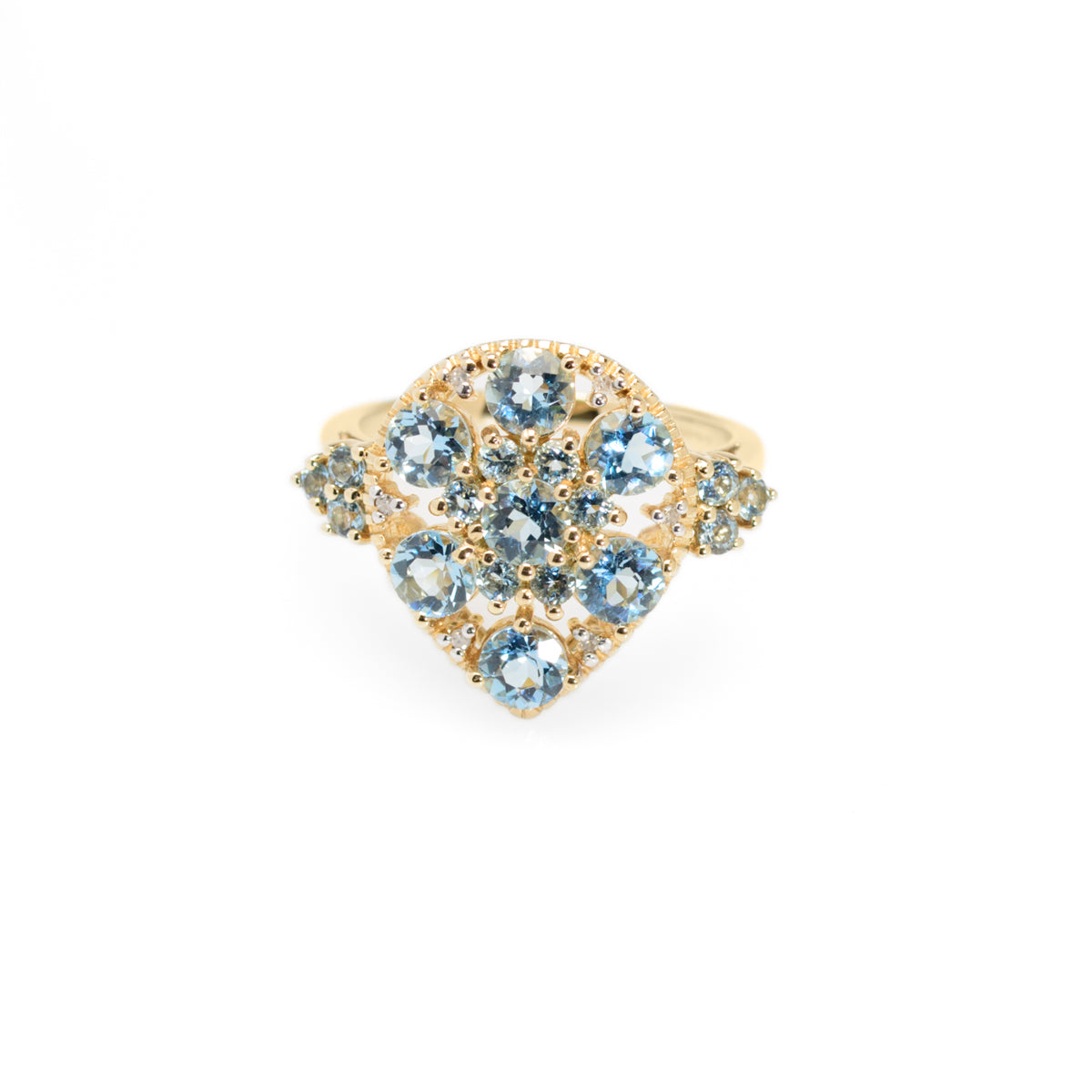 9ct Gold Cocktail Ring With Aquamarines & Diamonds In Teardrop Mount Birmingham Hallmark 2008 (Code A956)