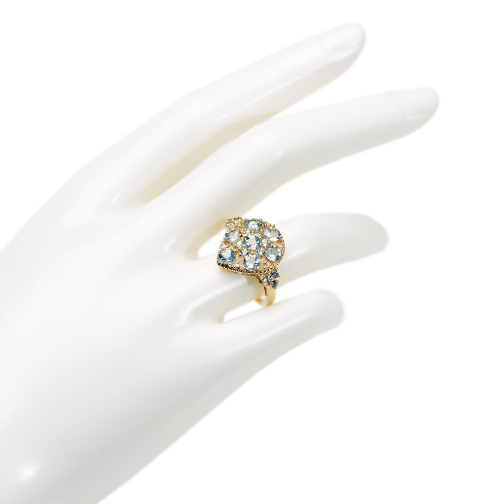 9ct Gold Cocktail Ring With Aquamarines & Diamonds In Teardrop Mount Birmingham Hallmark 2008 (Code A956)