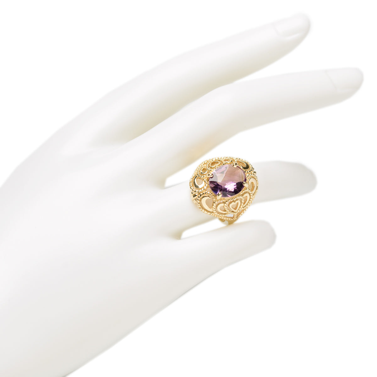 9ct Gold & 3.75 Carat Amethyst Large Cocktail Ring Filigree Heart Mount (Code A957)