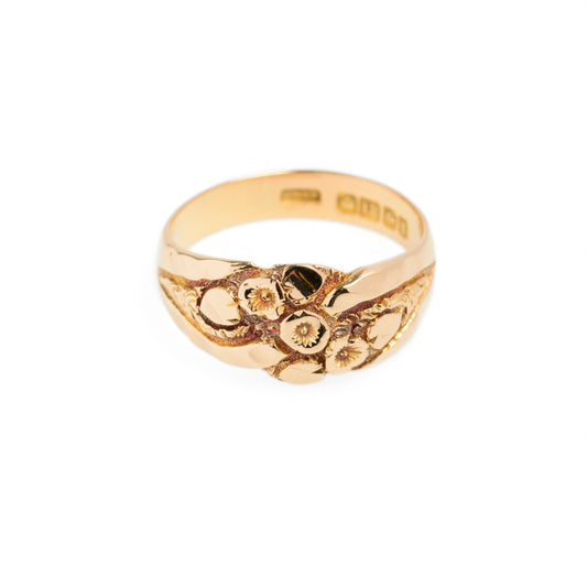 Antique 18ct Solid Gold Ring Floral Design Birmingham Hallmark 1910 by KBSP UK Size P1/2 (Code A977)