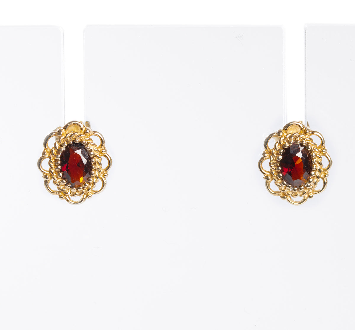 Pair Vintage 9ct Gold & Garnet Stud Earrings For Pierced Ears Hallmark Birmingham 1992 (Code A994)