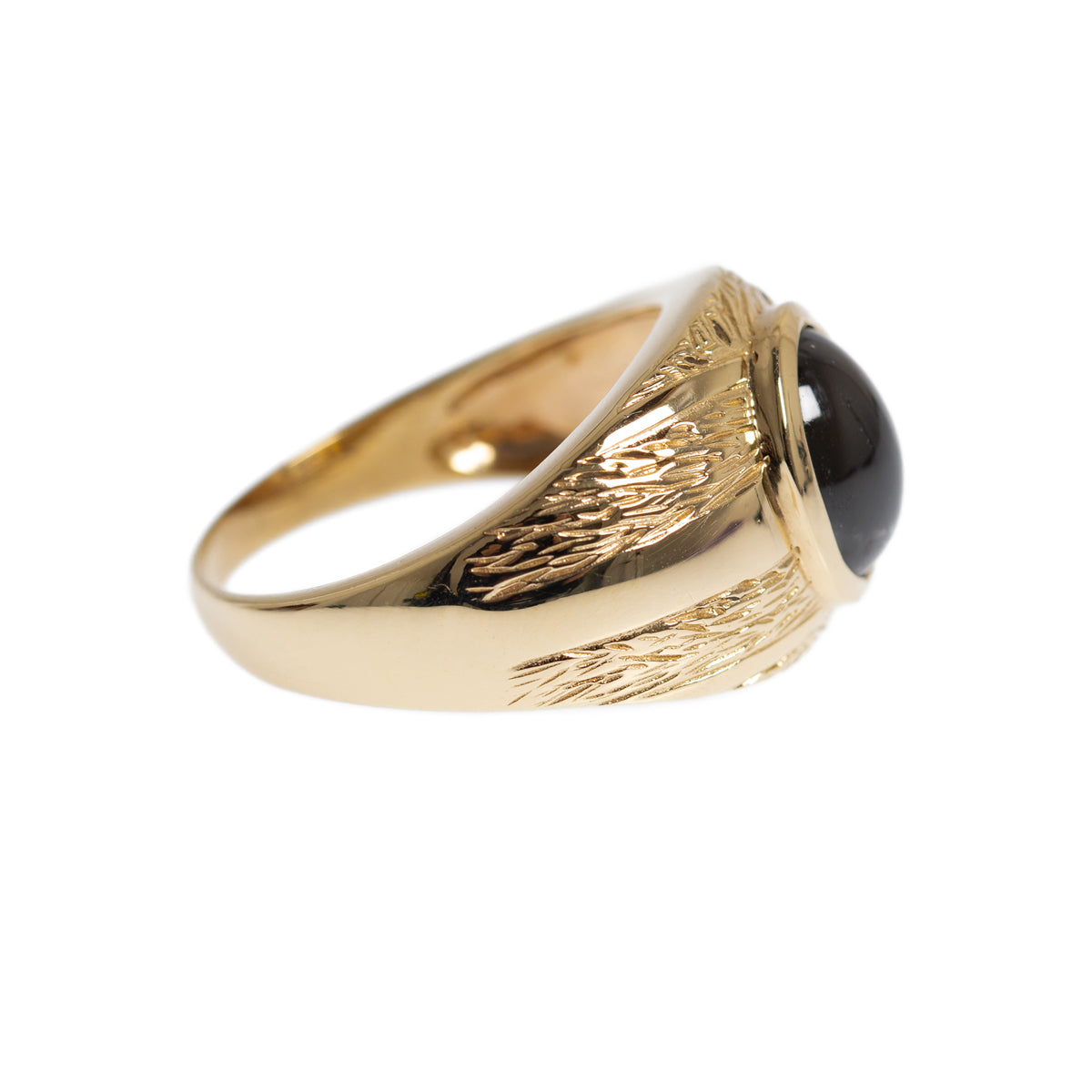 Unisex 9ct Gold Ring With Cats Eye Sillimanite Cabochon Signet Design B'ham 2005 UK Size S (Code A999)