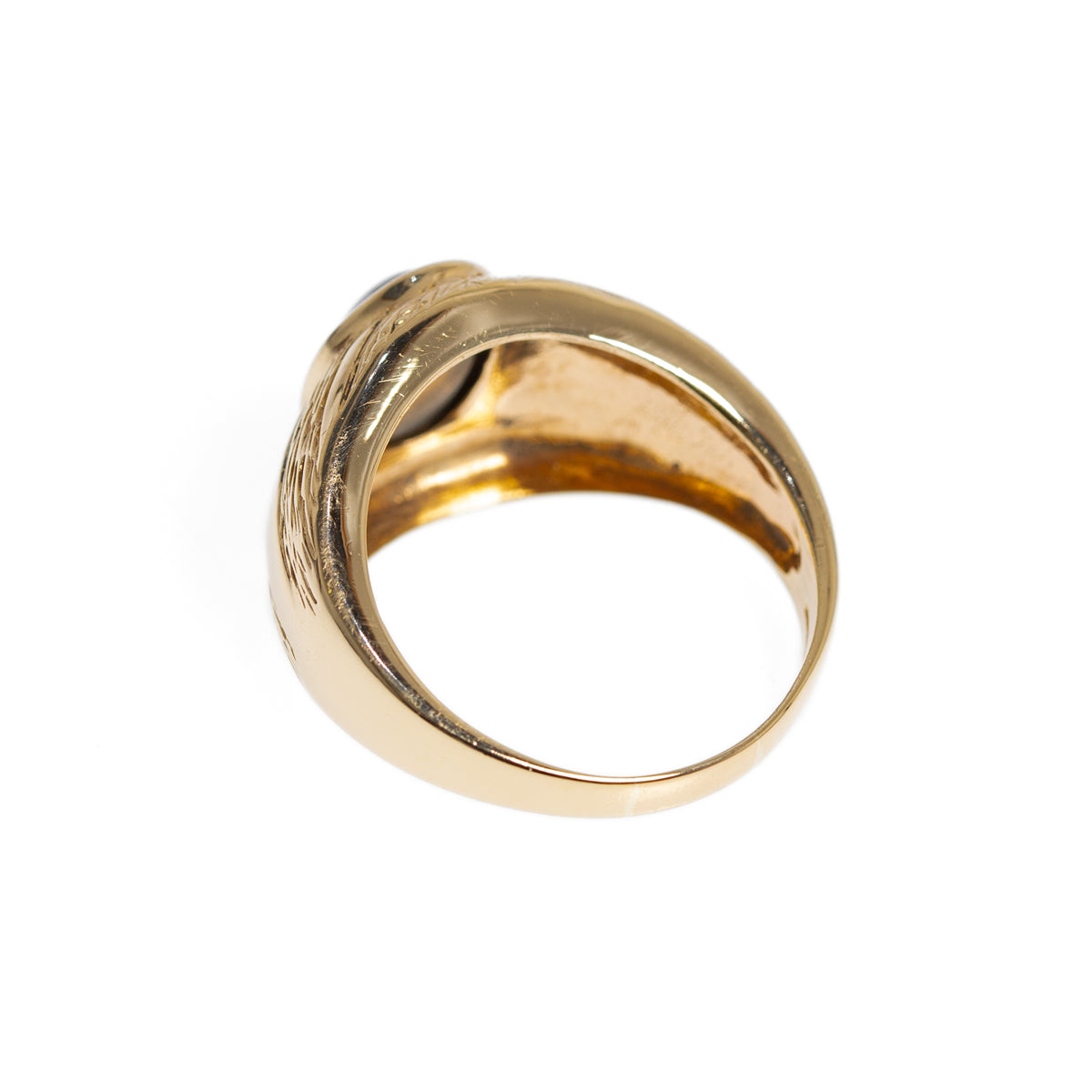 Unisex 9ct Gold Ring With Cats Eye Sillimanite Cabochon Signet Design B'ham 2005 UK Size S (Code A999)