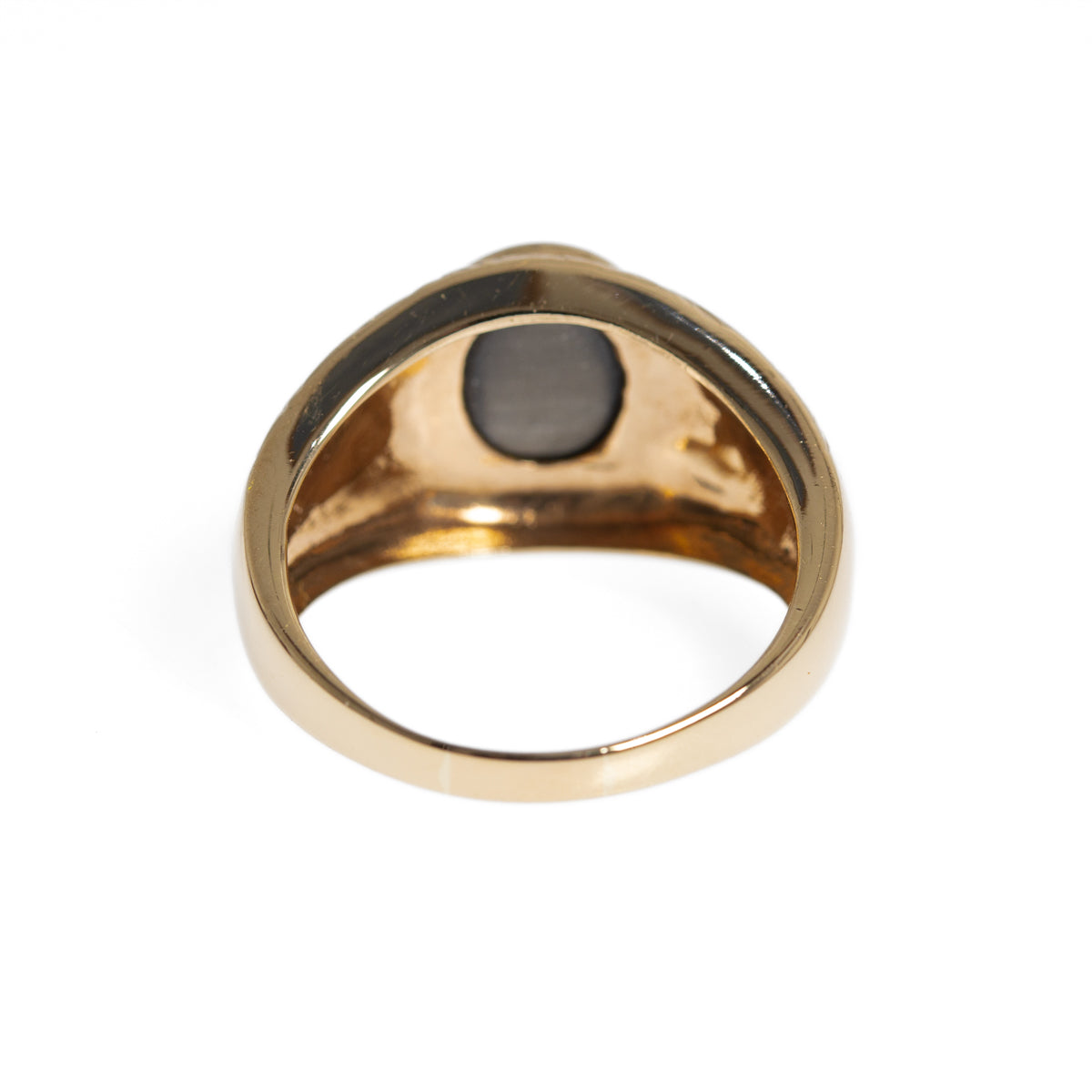 Unisex 9ct Gold Ring With Cats Eye Sillimanite Cabochon Signet Design B'ham 2005 UK Size S (Code A999)