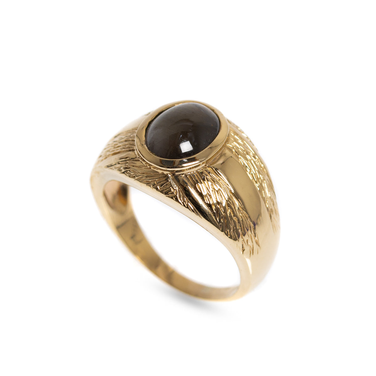 Unisex 9ct Gold Ring With Cats Eye Sillimanite Cabochon Signet Design B'ham 2005 UK Size S (Code A999)