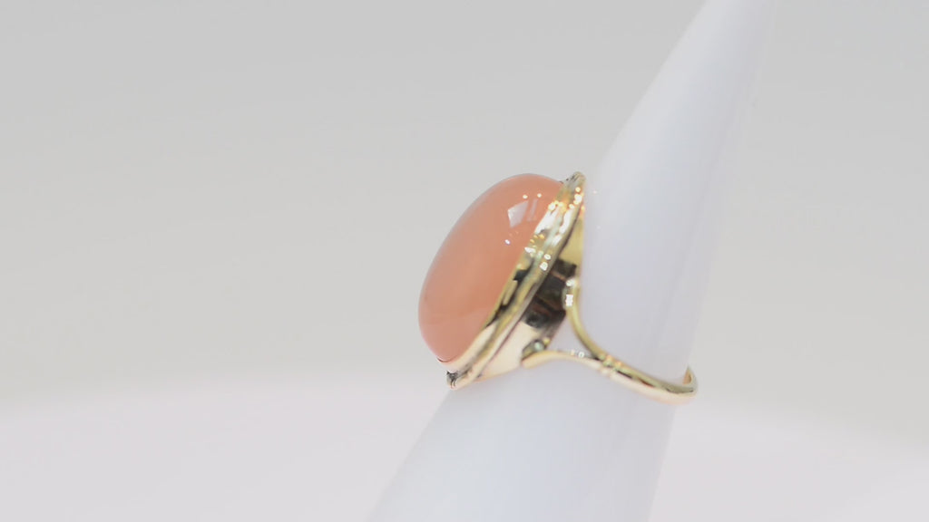 Antique/Vintage 9ct Gold Ring With Fabulous Natural Rose Moonstone Cabochon (A1145)